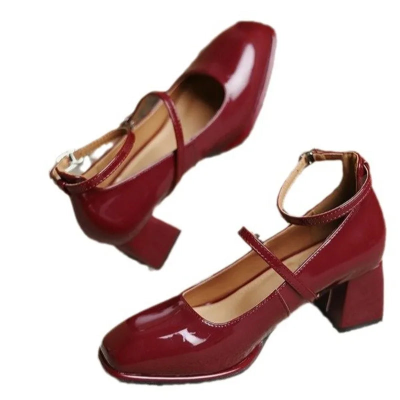 Céleste Ravenford | Black Patent Mary Jane Block Heel Pumps