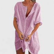 Sylvette Ravenscombe | White Linen Tunic Dress Short Sleeve