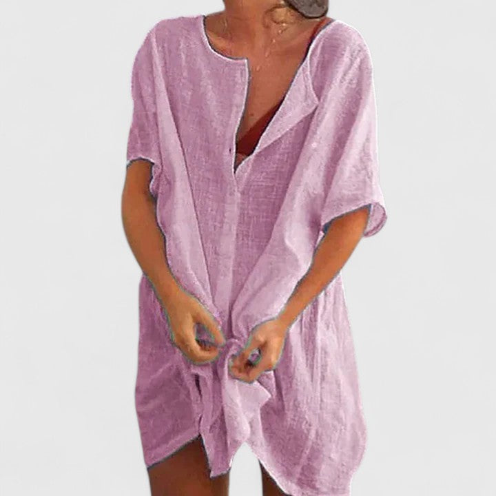 Sylvette Ravenscombe | White Linen Tunic Dress Short Sleeve