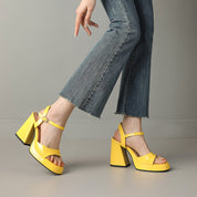 Éloïse Chantbourne | Yellow Patent Block Heel Sandals