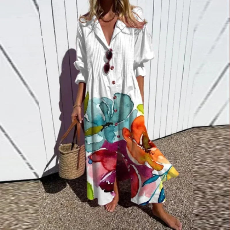 Lucinda Marchetti | Colorful Floral Print Maxi Dress with V-Neck