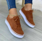 Elaine Wrenthorpe | Tan Platform Sneakers with Brogue Detail