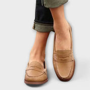 Aurelie Stonecroft | Classic Beige Suede Penny Loafers