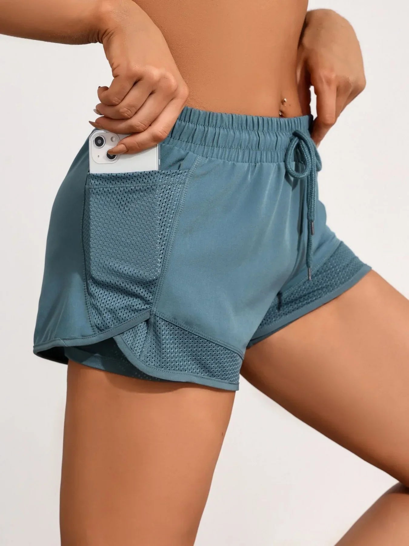 Frederica Lansdowne | Black 2-in-1 Mesh Athletic Shorts with Phone Pocket