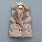Geneviève Hartwell | Faux Fur Collar Puffer Vest in Brown