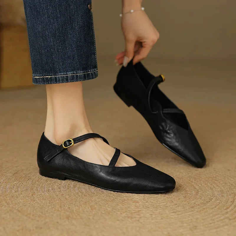 Amélie Vosburgh | Tan Leather Mary Jane Flats