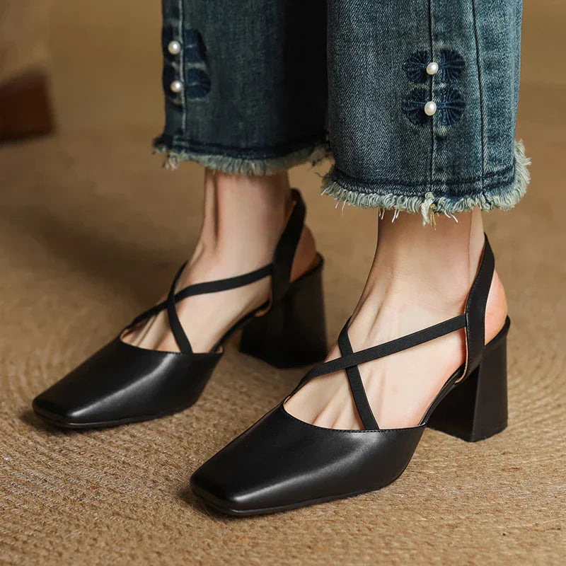 Celeste Dunmore | Tan Leather Block Heel Slingback Sandal