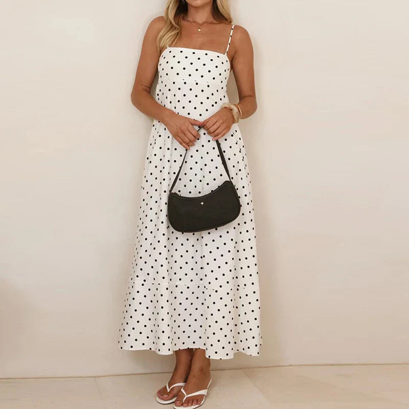 Dominique Lavergne | Brown Polka Dot Maxi Slip Dress