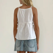 Celeste Dunmore | Plaid Sleeveless Peplum Tank Top with Bow Ties