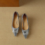 Estelle Ravenswood | Gold Glitter Block Heel Pumps with Crystal Buckle