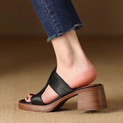 Felicity Armand | Black Leather Block Heel Mule Sandals
