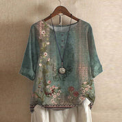 Aurelie Ravenfort | Retro Floral Print Blouse with 3/4 Sleeve