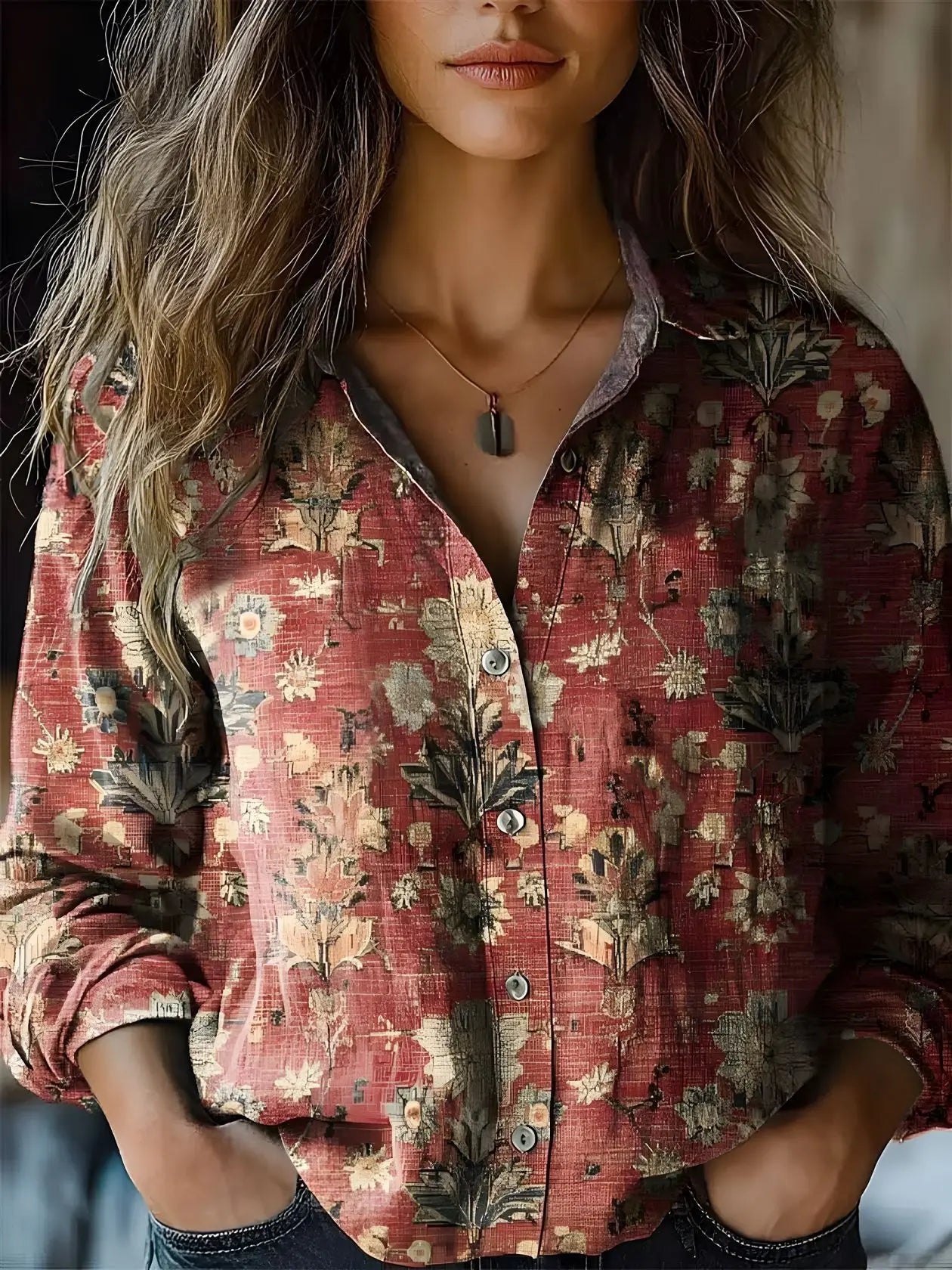 Rosalind Wentworth | Vintage Floral Print Long Sleeve Button-Down Shirt