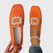 Emmeline Raveaux | Navy Knit Orthopedic Loafers with Jewel Buckle