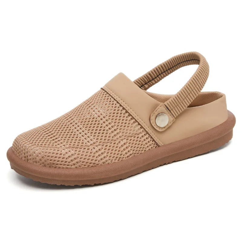 Théodore Blanchard | Beige Mesh Slip-On Clogs with Heel Strap