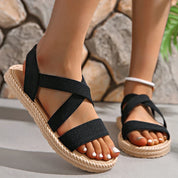 Antoinette Fairvale | Crossover Strap Flat Sandals in Beige