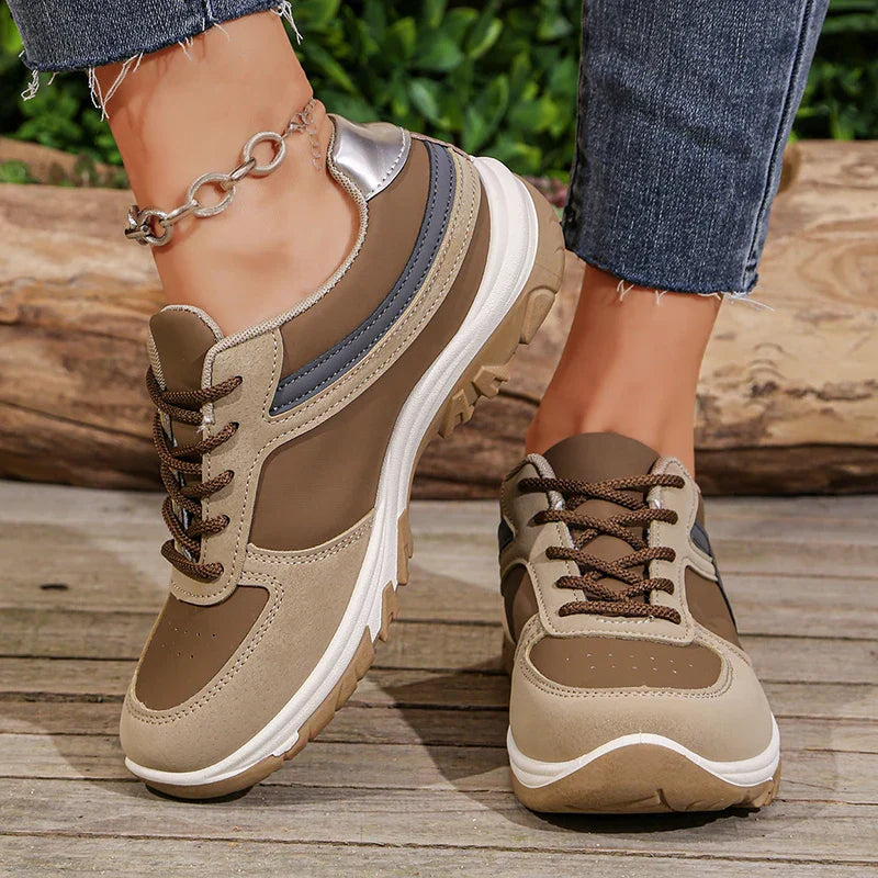 Philippa Davenport | Leather Patchwork Platform Sneakers in Khaki