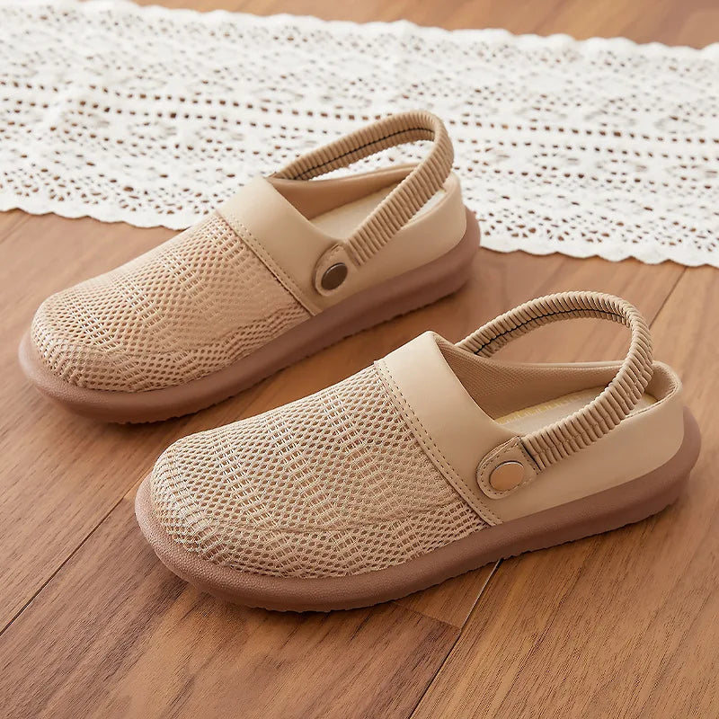 Théodore Blanchard | Beige Mesh Slip-On Clogs with Heel Strap