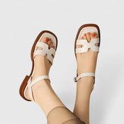 Séraphine Coldwell | Cream Cut-Out Flat Sandals with Ankle Strap