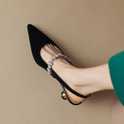 Cosette Wyndham | Silver Crystal Strap Slingback Pointed Toe Heels