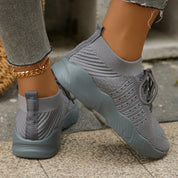 Marlowe Sinclair | Beige Knit Lace-Up Sneakers for Women