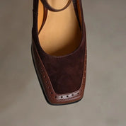 Séraphine Wentmoor | Brown Square Toe Block Heel Mary Jane Pumps