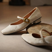 Sylvaine Delcroix | Velvet Mary Jane Block Heels with Gold Buckle