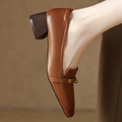 Vivienne Lacombe | Brown Genuine Leather Low Block Heel Loafers