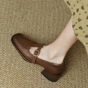 Céleste Fontarrive | Women's T-Strap Mary Jane Flats Square Toe Low Block Heel
