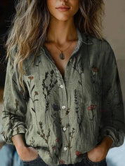 Rosalind Wentworth | Vintage Floral Print Long Sleeve Button-Down Shirt