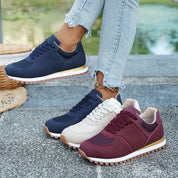Beatrix Holloway | Lace-Up Mesh Sneakers in Navy, Beige & Burgundy