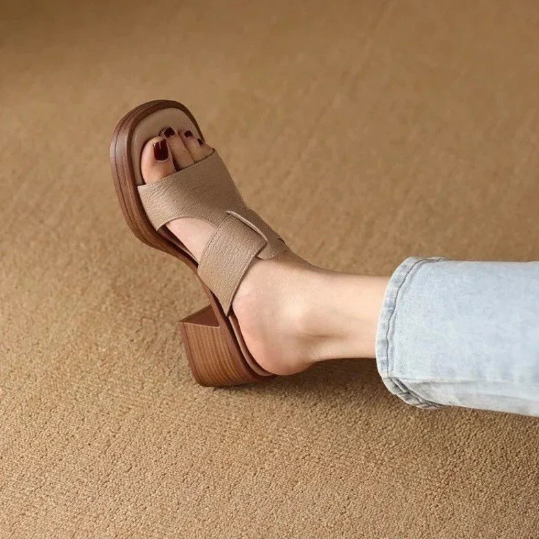 Felicity Armand | Black Leather Block Heel Mule Sandals