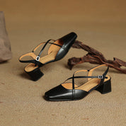 Loretta Fairmount | Red Leather Block Heel Slingback Sandals