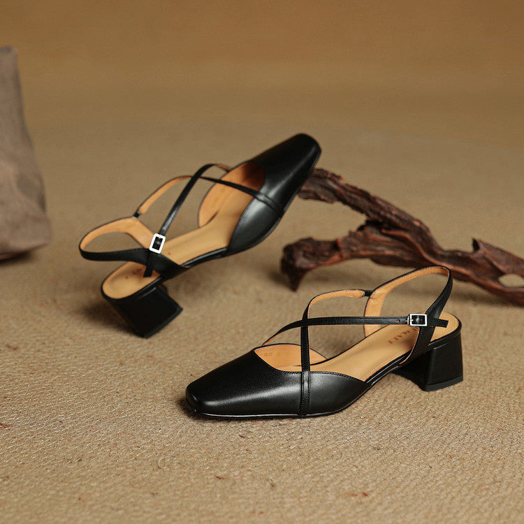 Loretta Fairmount | Red Leather Block Heel Slingback Sandals