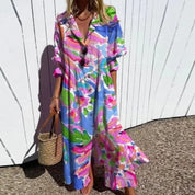 Lucinda Marchetti | Colorful Floral Print Maxi Dress with V-Neck