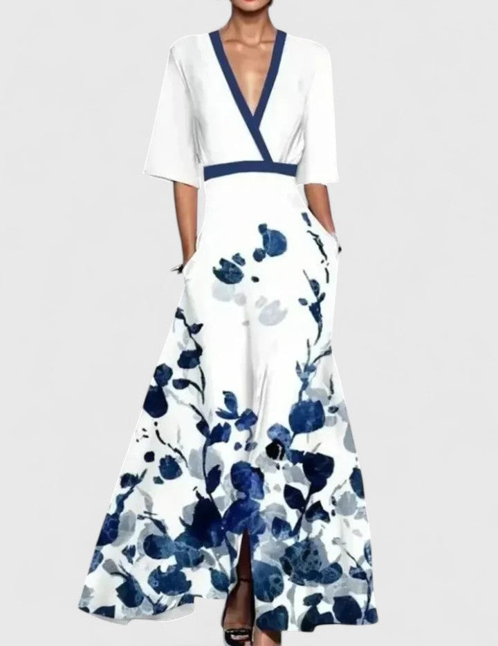 Rosalinde Vauclaire | Red Floral V-Neck Maxi Dress
