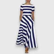 Celestine Ravenclair | Navy Blue & White Striped Maxi Dress