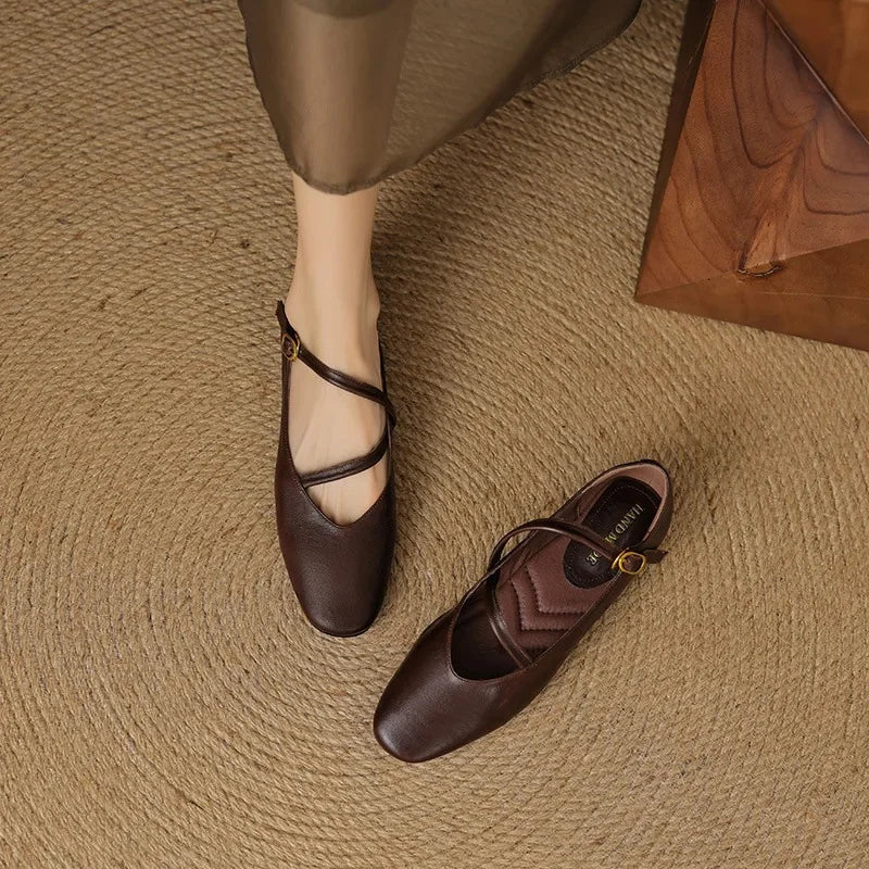 Amélie Vosburgh | Tan Leather Mary Jane Flats