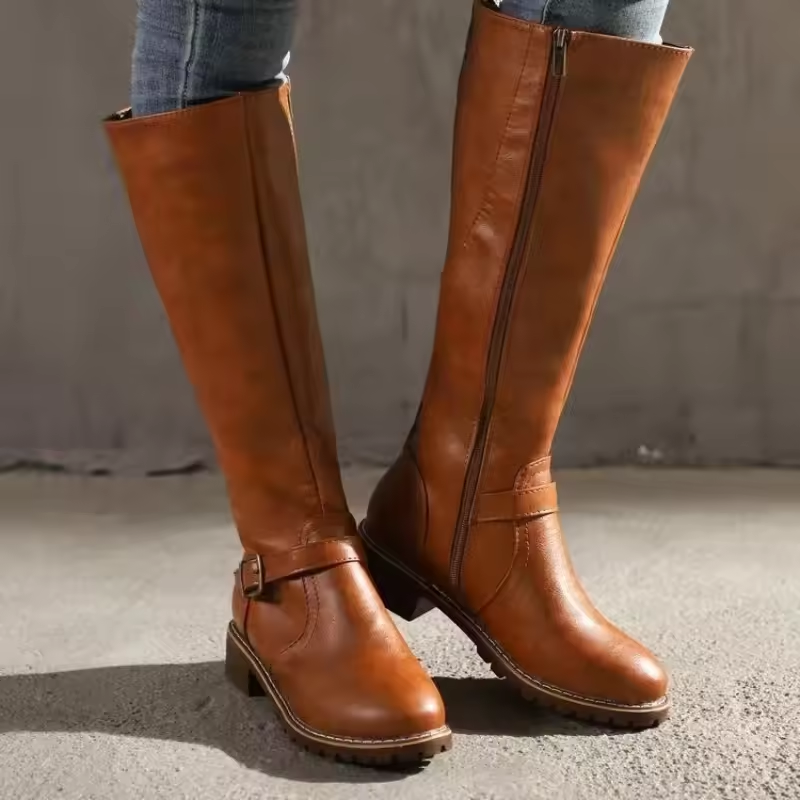 Renée Ashbourne | Women's Black Knee-High Buckle Boots