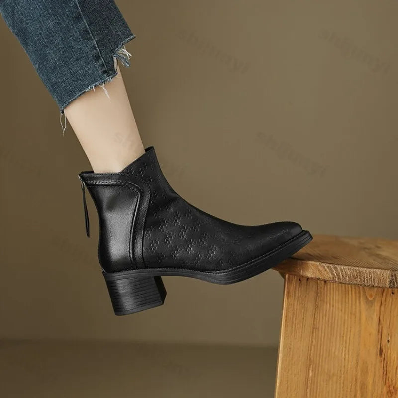 Rosetta Kingsford | Houndstooth Ankle Boots with Block Heel