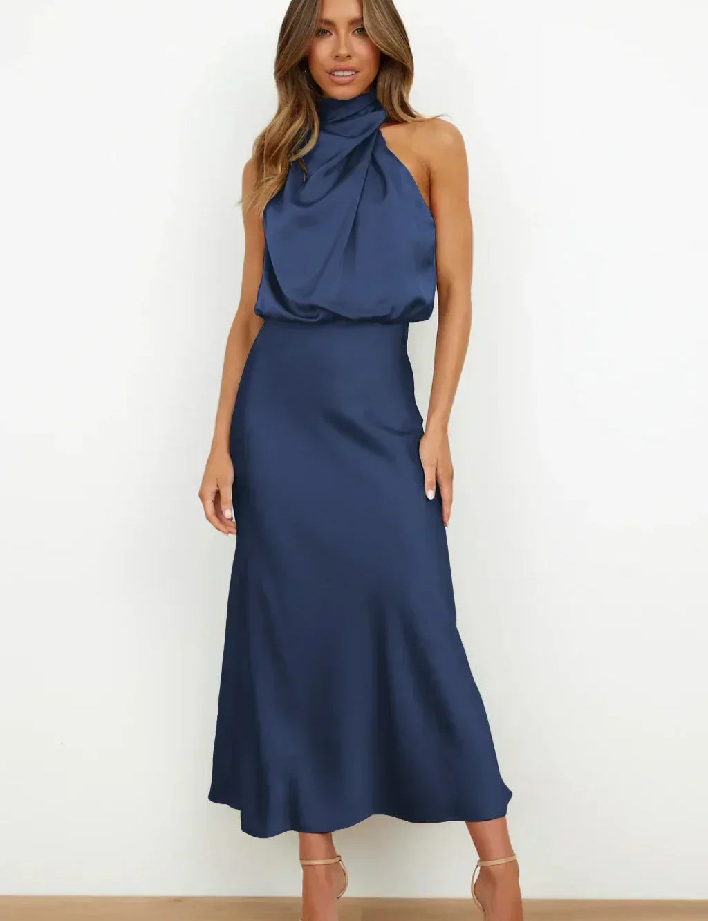 Théodeline Beauvaux | Sage Green Satin Halter Midi Dress