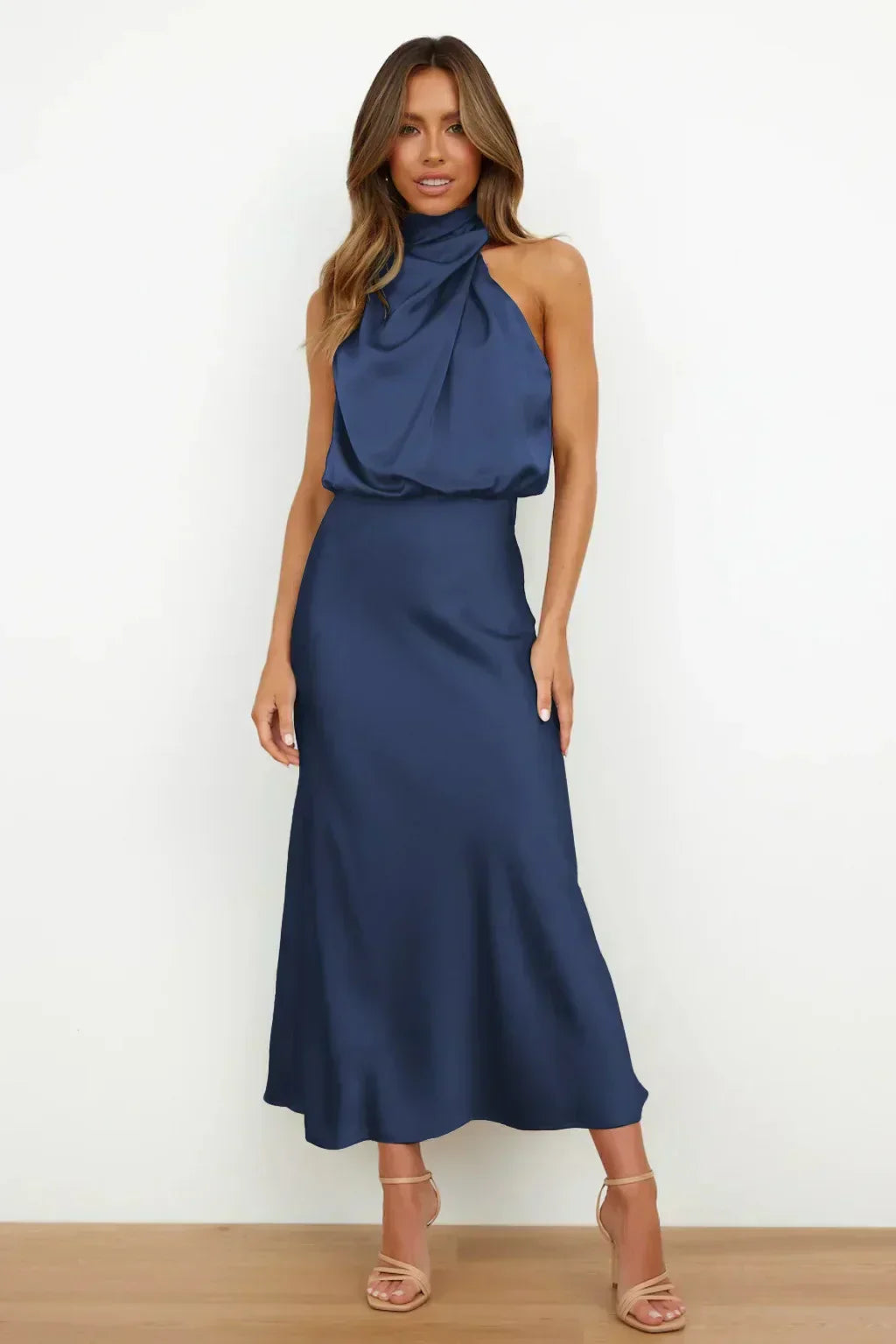Théodeline Beauvaux | Sage Green Satin Halter Midi Dress