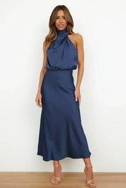 Théodeline Beauvaux | Sage Green Satin Halter Midi Dress