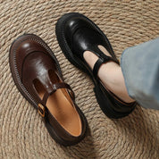 Colette Ravensdale | Brown T-Bar Mary Jane Shoes with Platform Sole