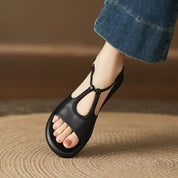Isabelle Vanthorpe | Black Braided T-Strap Flat Sandals