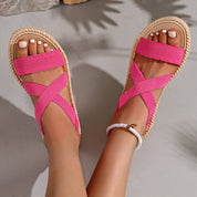 Antoinette Fairvale | Crossover Strap Flat Sandals in Beige