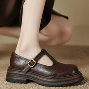 Colette Ravensdale | Brown T-Bar Mary Jane Shoes with Platform Sole