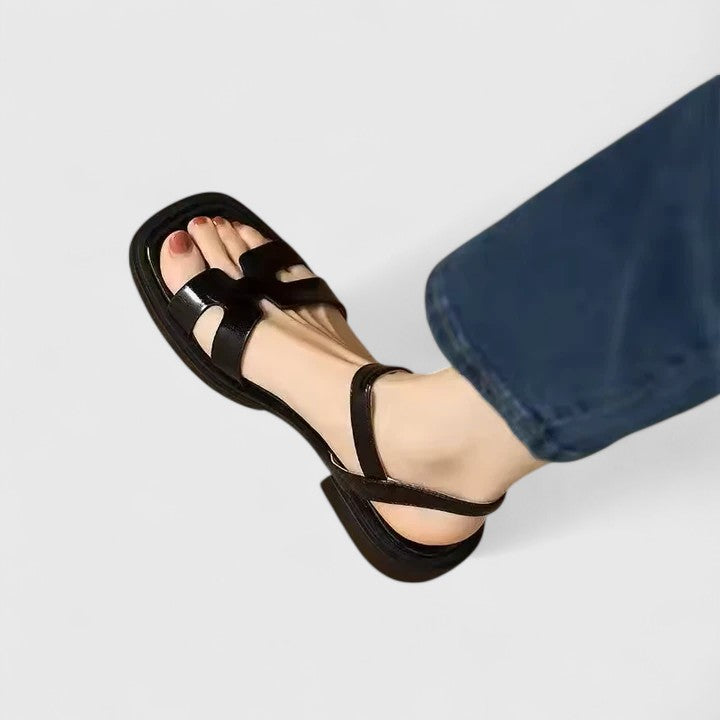 Séraphine Coldwell | Cream Cut-Out Flat Sandals with Ankle Strap