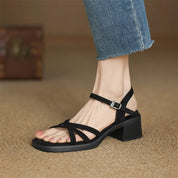 Lavinia Chesterfield | Cream Leather Strappy Block Heel Sandals