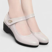 Arabella Stonebridge | Cream Wedge Mary Jane Shoes